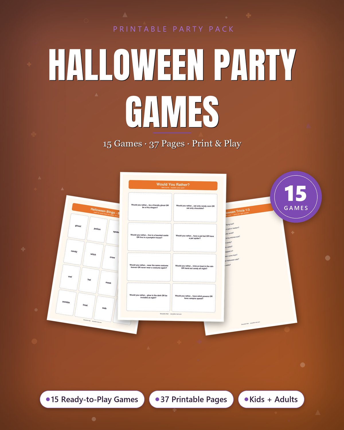 Halloween Party Games Bundle — 15 printable party games cover
