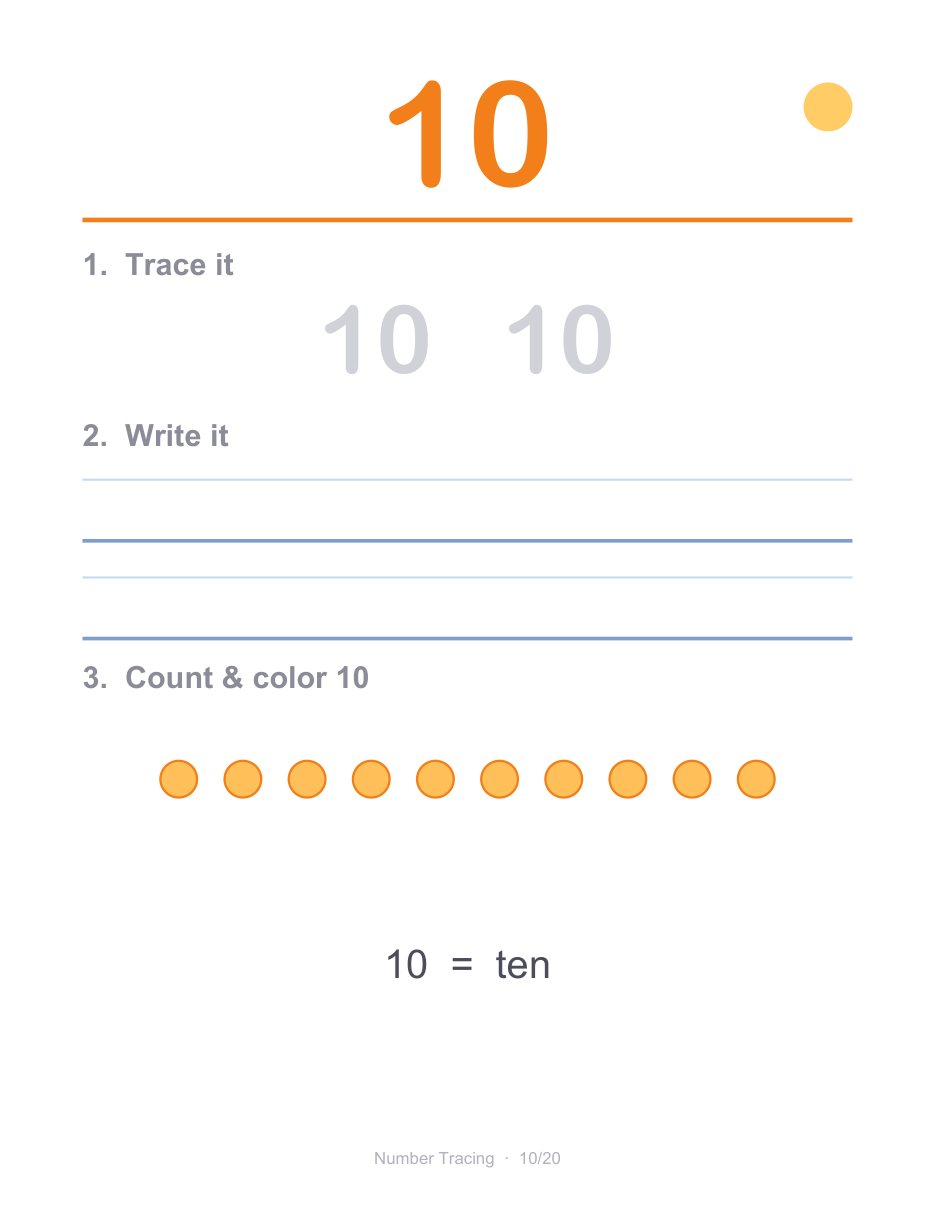 Real page 12 of 24 from the Number Tracing 1-20 workbook.