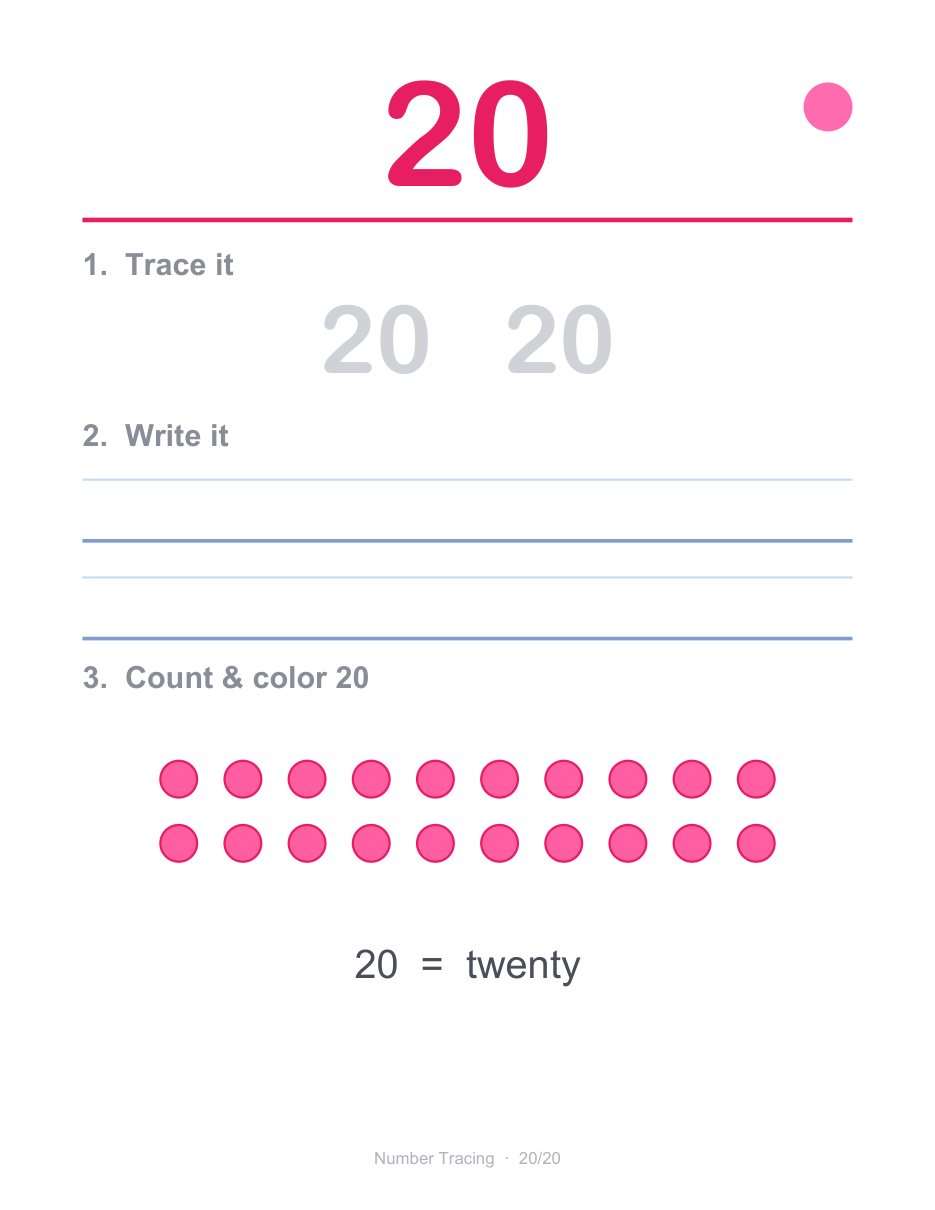 Real page 22 of 24 from the Number Tracing 1-20 workbook.