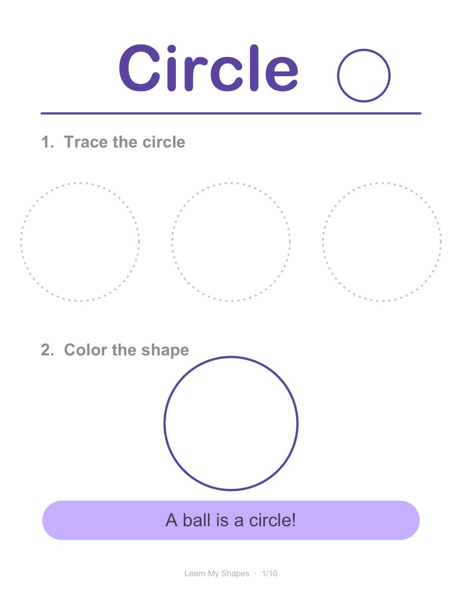 Real page 3 of 14 from the Learn My Shapes workbook.