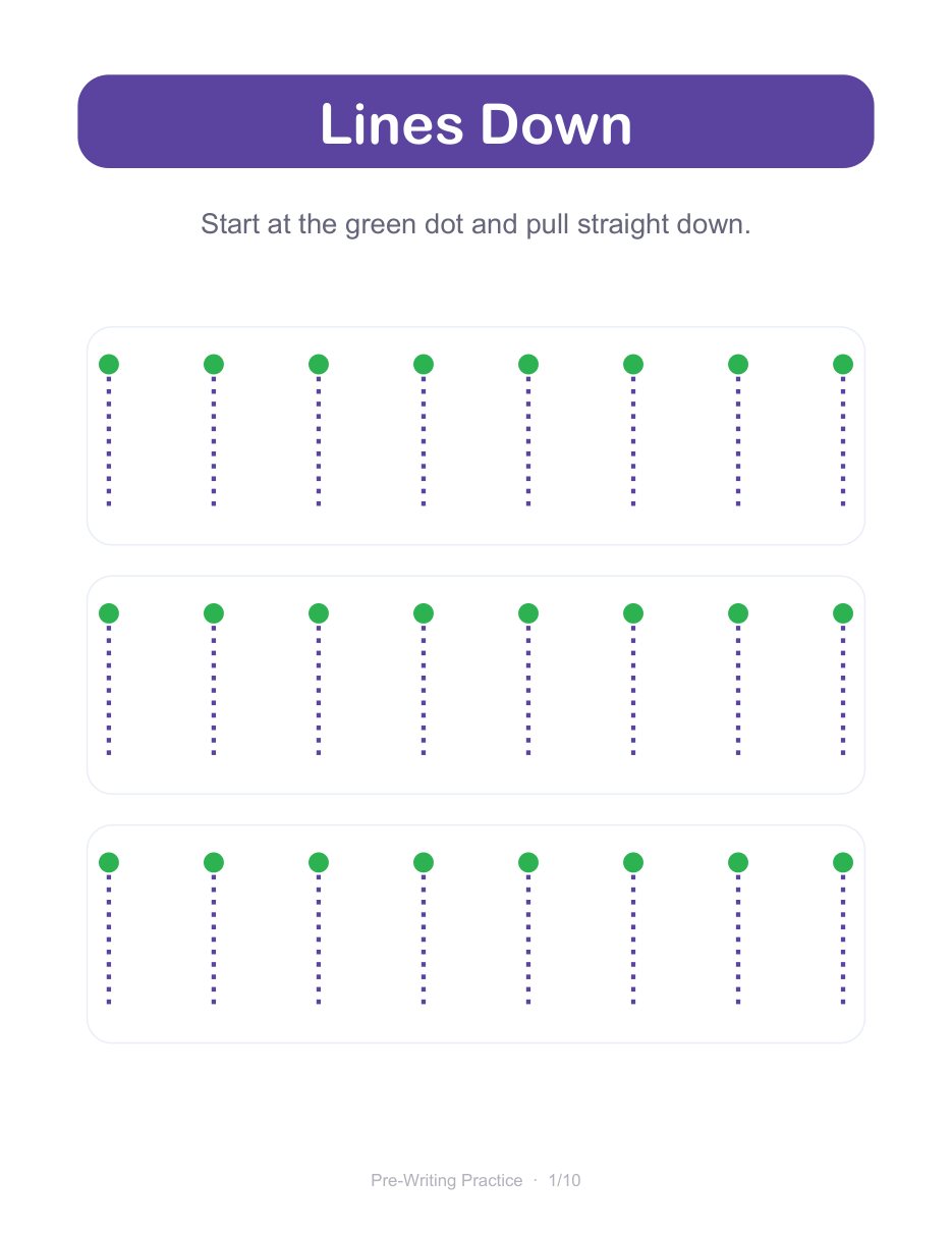 Real page 3 of 14 from the Pre-Writing Practice workbook.