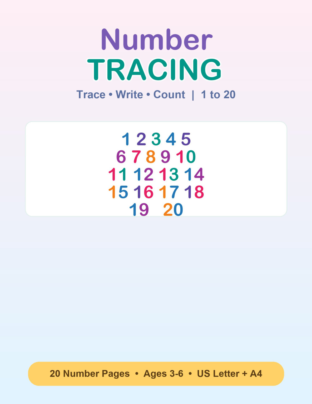 Free Printable Number Tracing Worksheets 1–20 (Ages 3–6) — printable worksheet preview