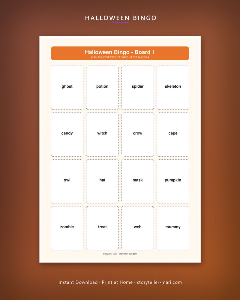 Halloween Bingo printable board