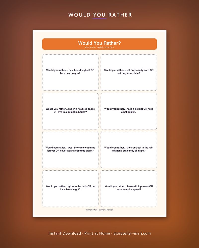 Would You Rather Halloween printable cards